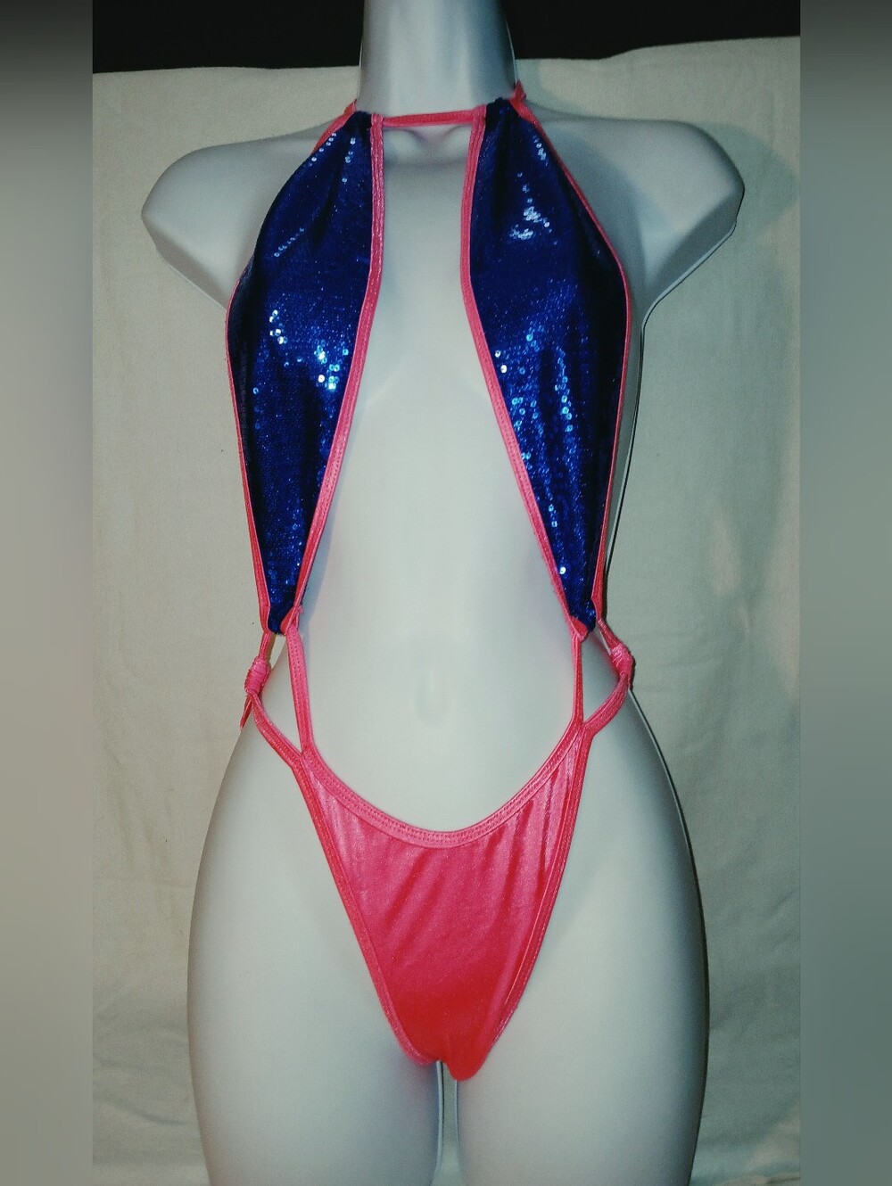 Pre-loved Blue Sequin & Hot Pink Cutout Monokini